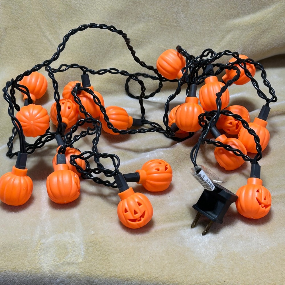Pumpkin Jack O Lantern String Lights Halloween Decor 6ft Orange Plastic Spooky